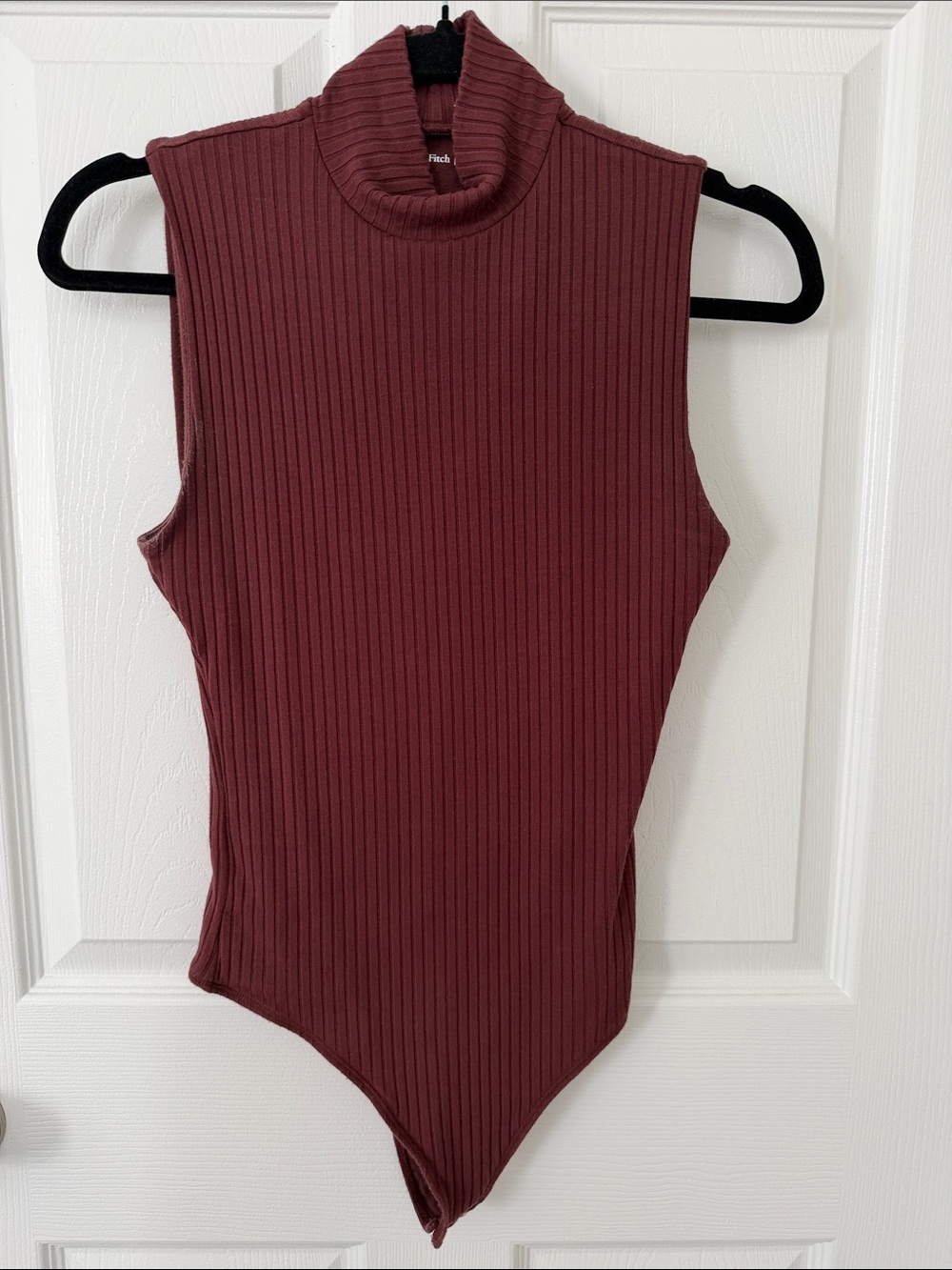 Abercrombie & Fitch Ribbed Sleeveless Turtleneck Bodysuit - Wine